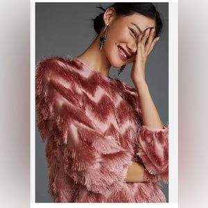 Anthropologie Hutch mini chevron fringe dress xs petite rose